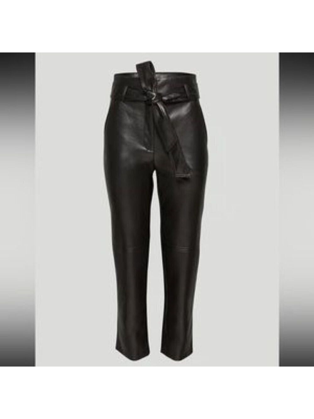 Wilfred Women belted black vegan leather straight leg pants sz 2 high waist